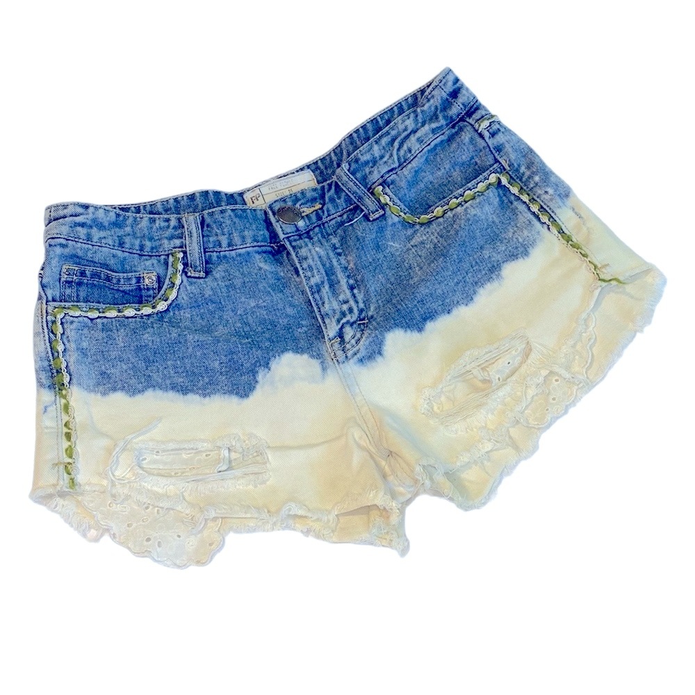 Free People Acid Wash Distressed Denim Shorts Size 25